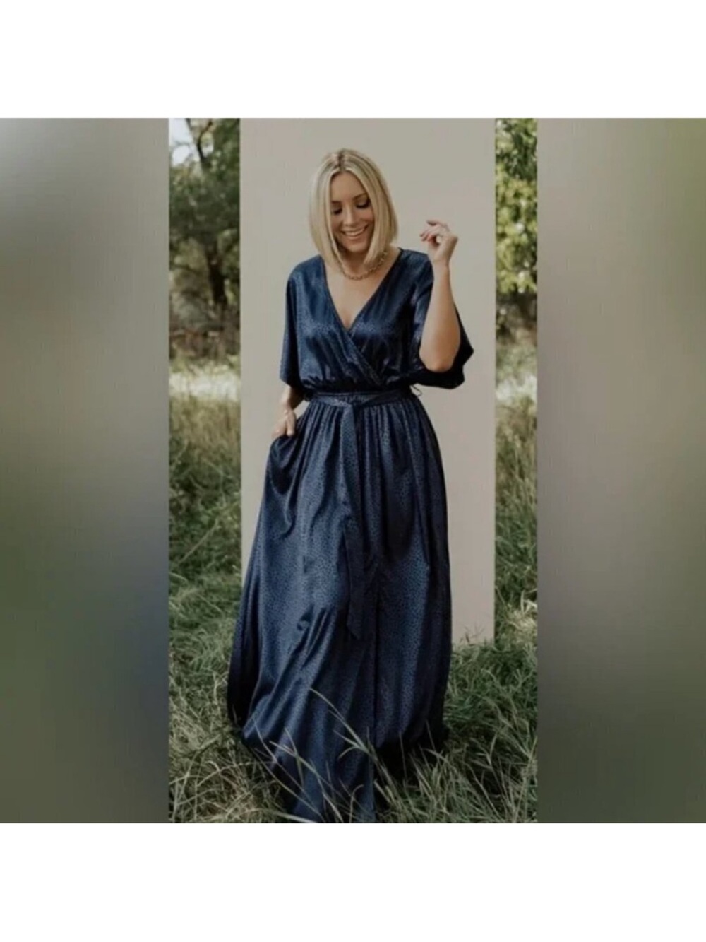 Baltic Born Savannah print navy blue kimono maxi dress size large NWT